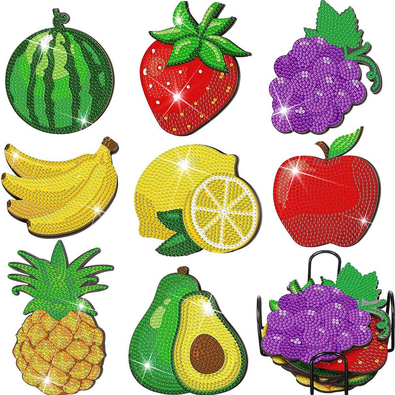 Irregular Shaped Summer Fruits Diamond Painting Coasters 8Pcs