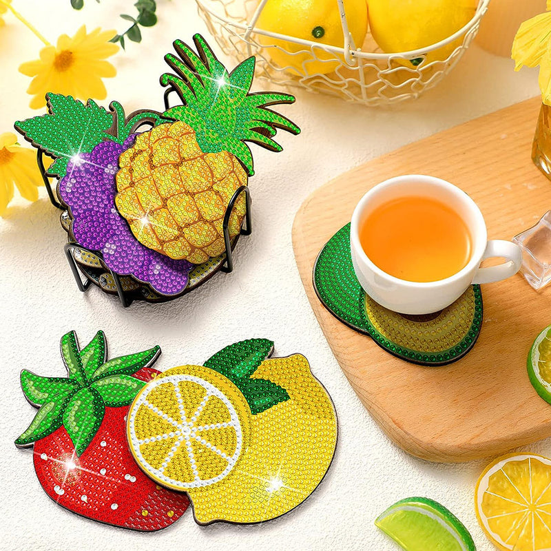 Irregular Shaped Summer Fruits Diamond Painting Coasters 8Pcs