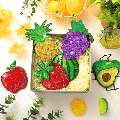 Irregular Shaped Summer Fruits Diamond Painting Coasters 8Pcs