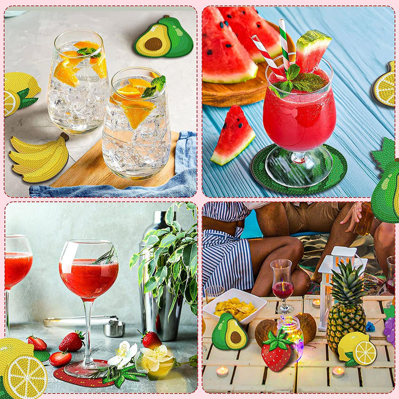 Irregular Shaped Summer Fruits Diamond Painting Coasters 8Pcs