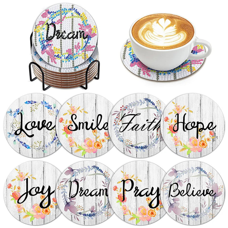 Warm Words Diamond Painting Coasters 8Pcs