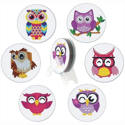 Happy Owls Diamond Painting Coasters 6Pcs