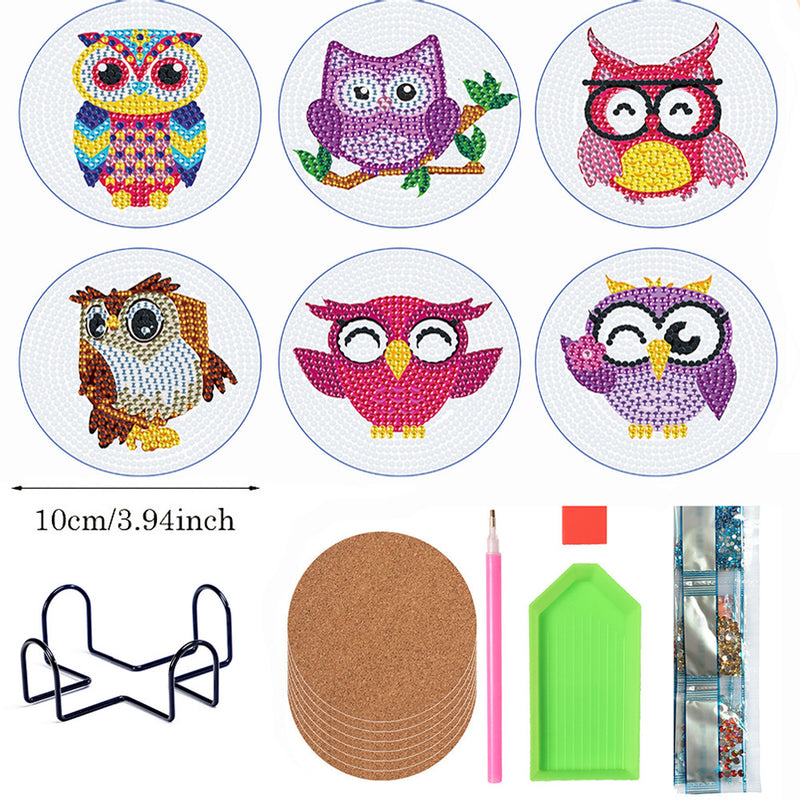 Happy Owls Diamond Painting Coasters 6Pcs