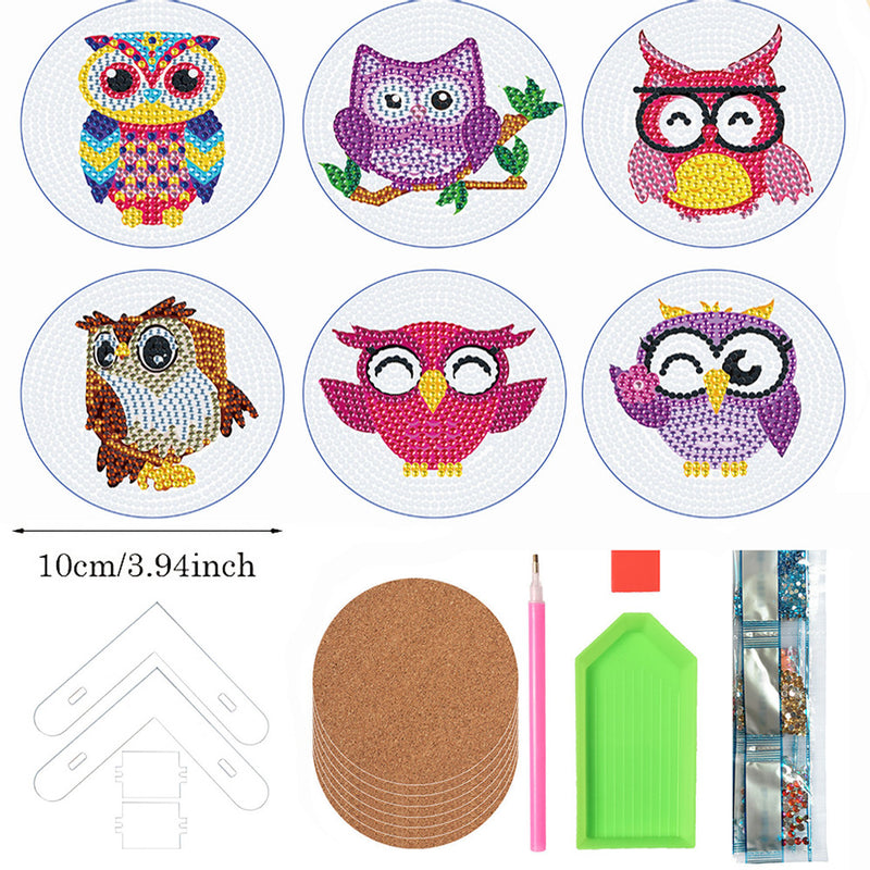 Happy Owls Diamond Painting Coasters 6Pcs