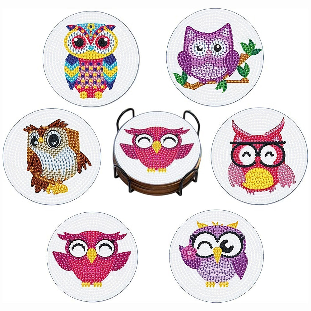 Happy Owls Diamond Painting Coasters 6Pcs