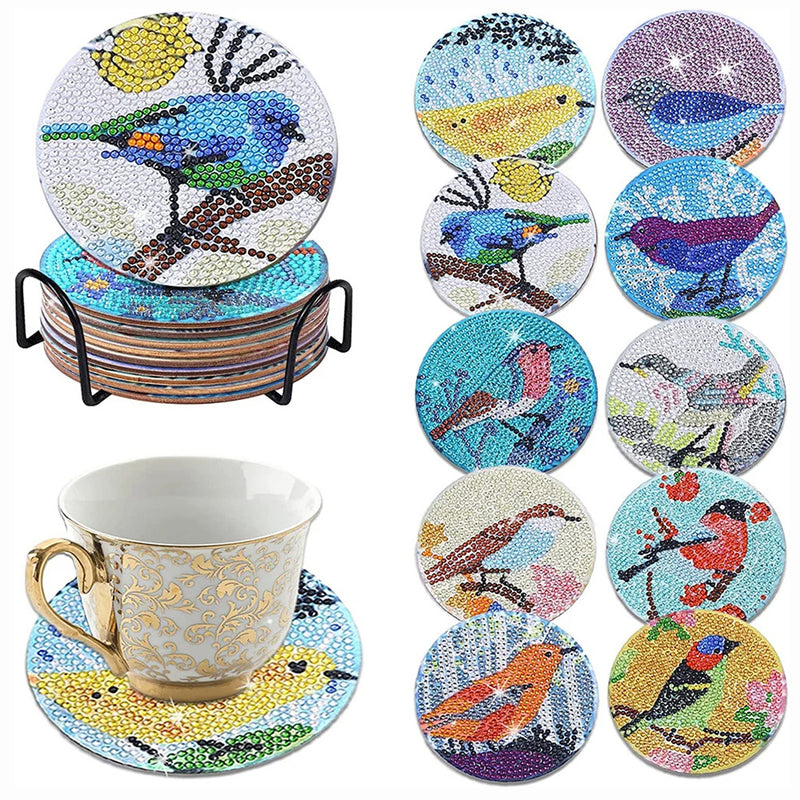 Spring Birds Diamond Painting Coasters 10Pcs