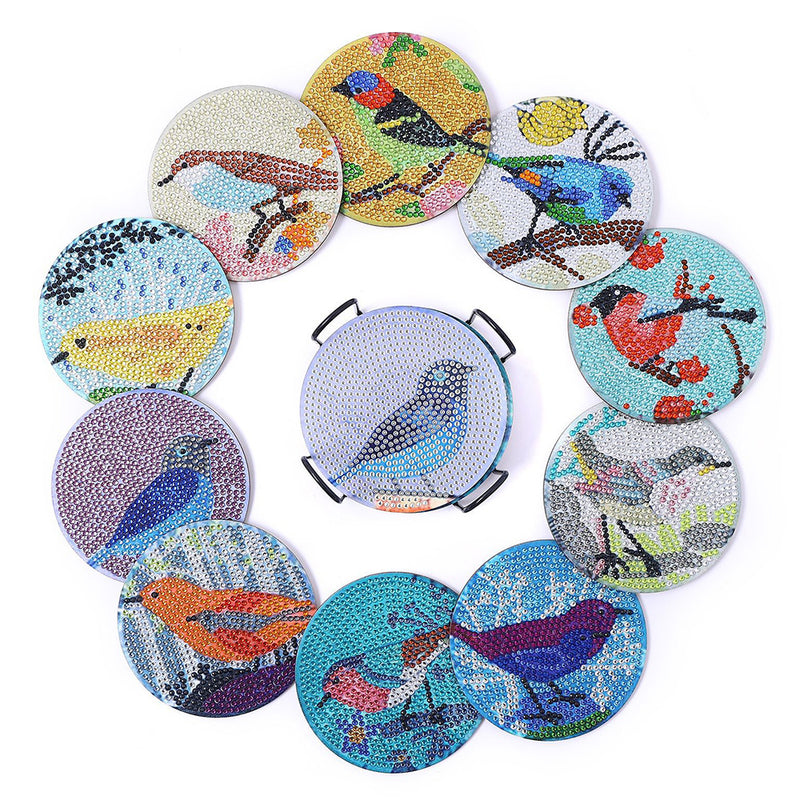Spring Birds Diamond Painting Coasters 10Pcs