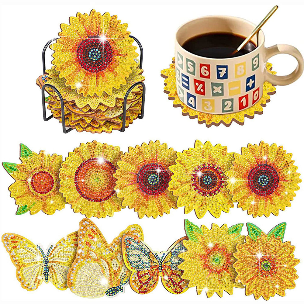 Butterfly and Sunflower Diamond Painting Coasters 10Pcs