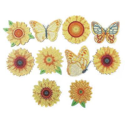 Butterfly and Sunflower Diamond Painting Coasters 10Pcs