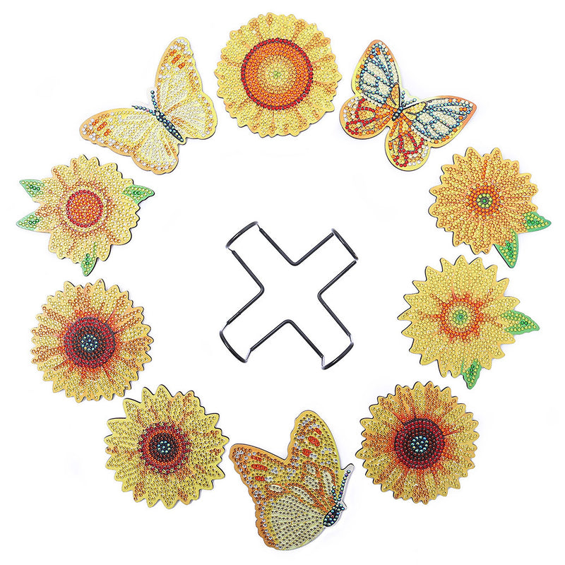 Butterfly and Sunflower Diamond Painting Coasters 10Pcs