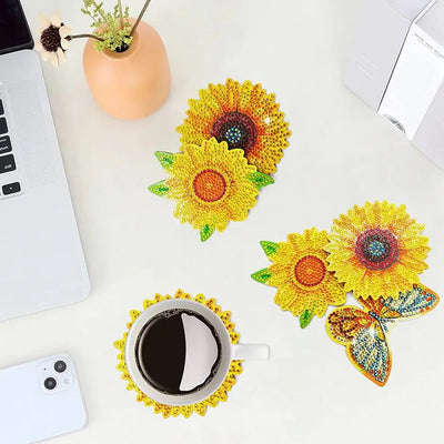 Butterfly and Sunflower Diamond Painting Coasters 10Pcs