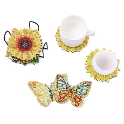 Butterfly and Sunflower Diamond Painting Coasters 10Pcs