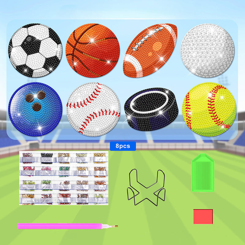 Balls Sports Diamond Painting Coasters 8Pcs