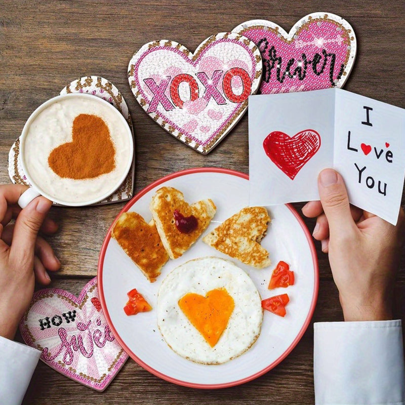 Heart Shaped Diamond Painting Coasters 10Pcs