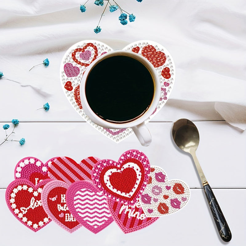 Heart Shaped Diamond Painting Coasters 10Pcs