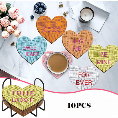 Heart Shaped Diamond Painting Coasters 10Pcs