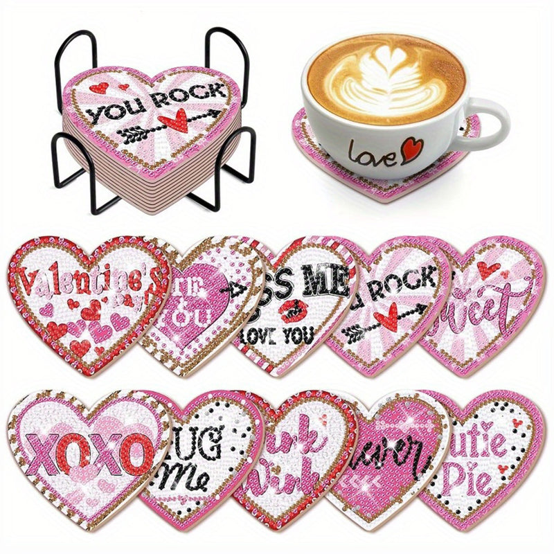 Heart Shaped Diamond Painting Coasters 10Pcs