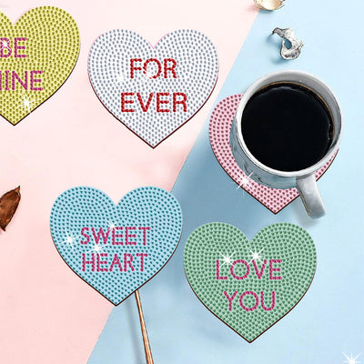 Heart Shaped Diamond Painting Coasters 10Pcs