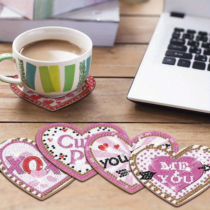 Heart Shaped Diamond Painting Coasters 10Pcs