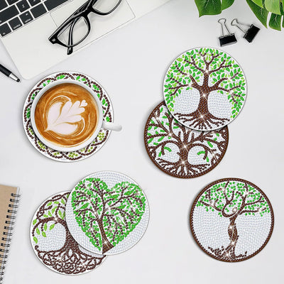 Green Tree of Life Diamond Painting Coasters 8Pcs