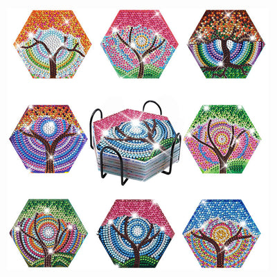 Hexagon Tree of Life Diamond Painting Coasters 8Pcs