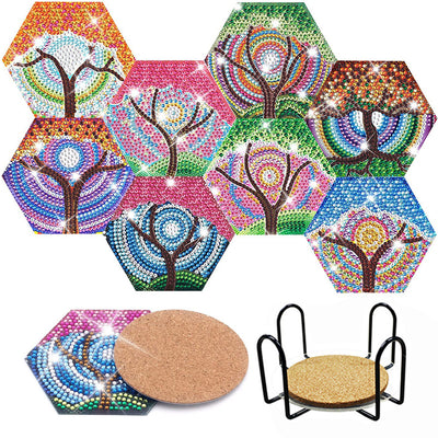 Hexagon Tree of Life Diamond Painting Coasters 8Pcs