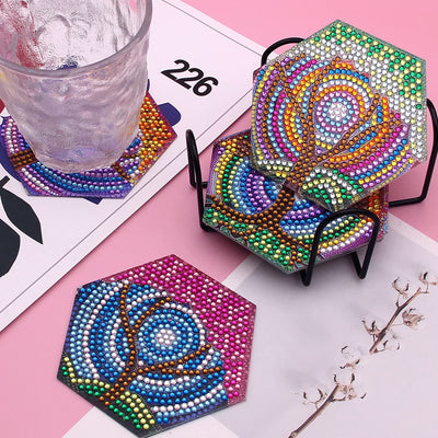 Hexagon Tree of Life Diamond Painting Coasters 8Pcs