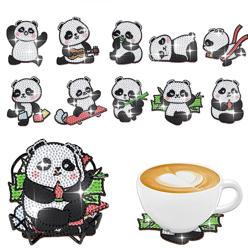 Sporty Panda Diamond Painting Coasters 10Pcs