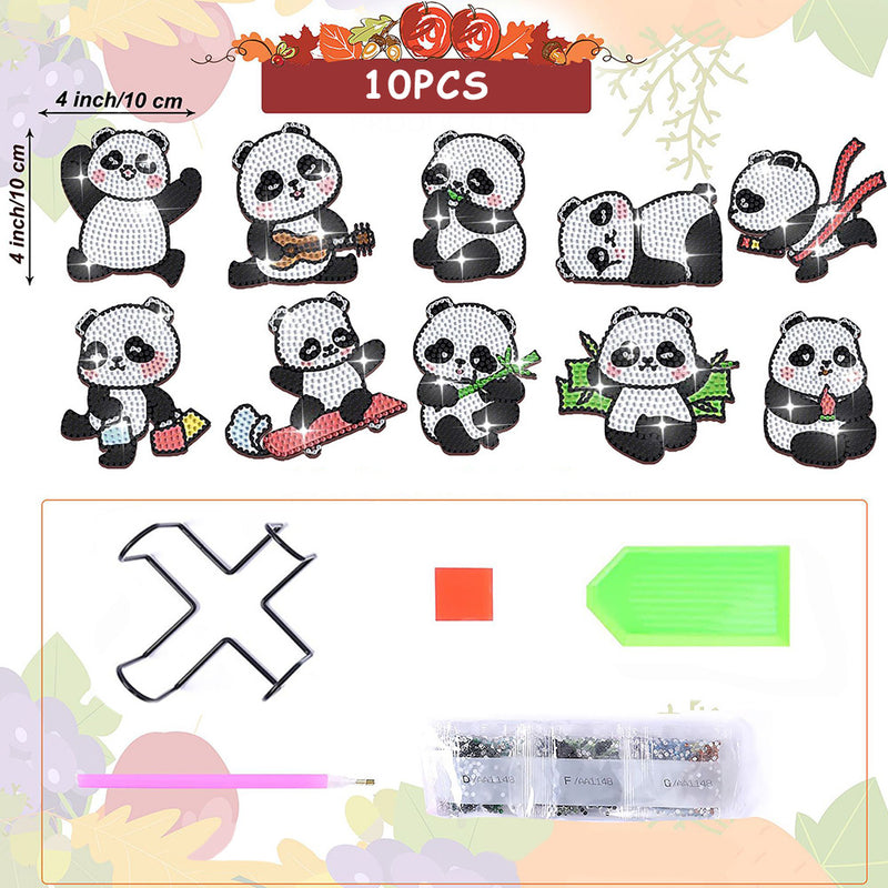 Sporty Panda Diamond Painting Coasters 10Pcs