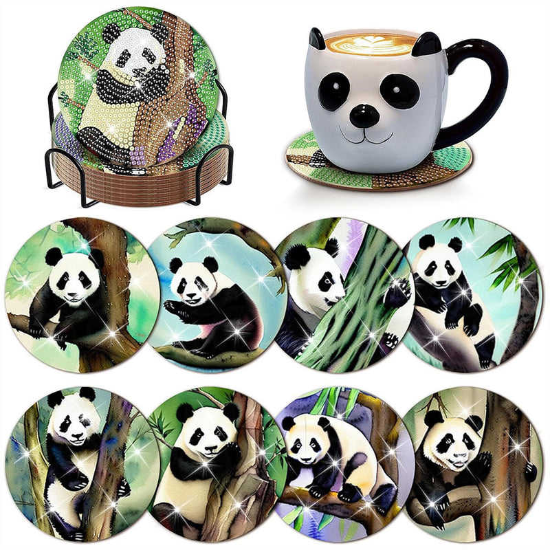 Panda Diamond Painting Coasters 8Pcs