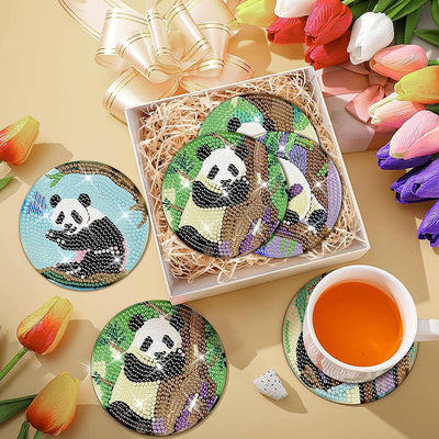 Panda Diamond Painting Coasters 8Pcs