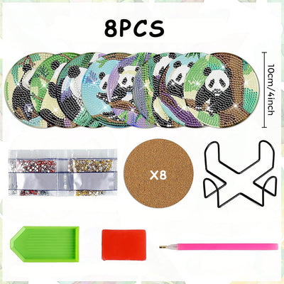 Panda Diamond Painting Coasters 8Pcs