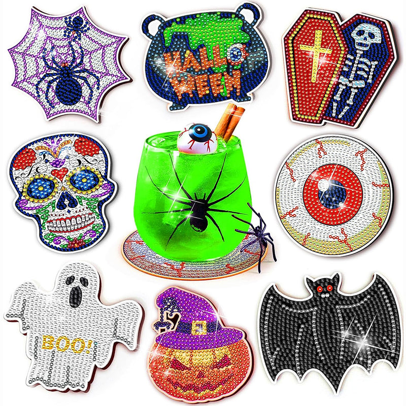 Halloween Pop Pattern Diamond Painting Coasters 8Pcs