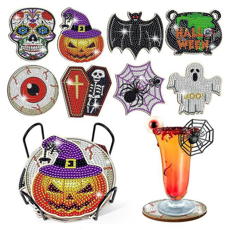 Halloween Pop Pattern Diamond Painting Coasters 8Pcs