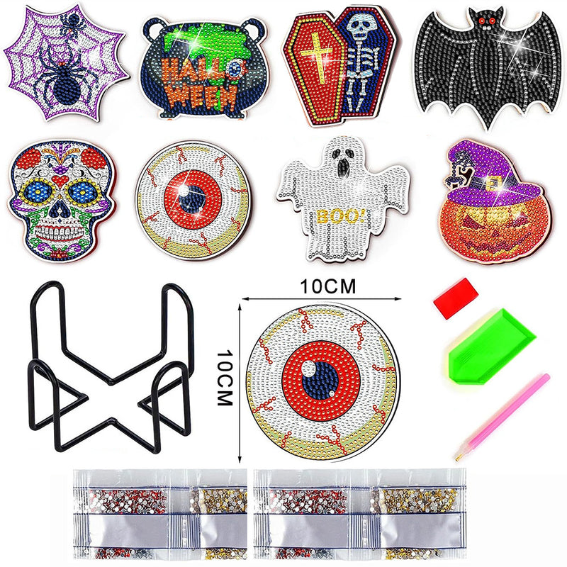 Halloween Pop Pattern Diamond Painting Coasters 8Pcs