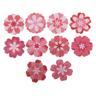 Pink Flowers Diamond Painting Coasters 10Pcs