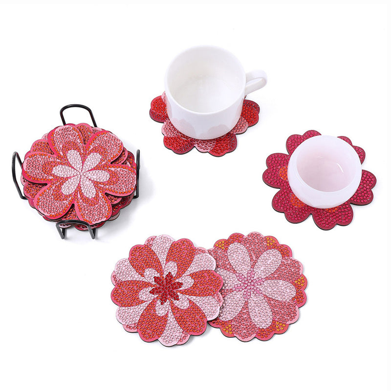 Pink Flowers Diamond Painting Coasters 10Pcs