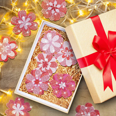 Pink Flowers Diamond Painting Coasters 10Pcs