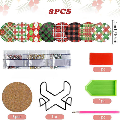 Christmas Pattern Diamond Painting Coasters 8Pcs