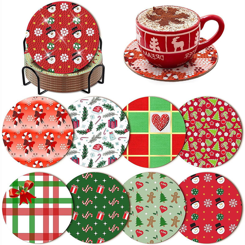 Christmas Pattern Diamond Painting Coasters 8Pcs