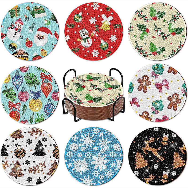 Christmas Pattern Diamond Painting Coasters 8Pcs