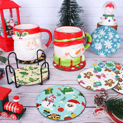 Christmas Pattern Diamond Painting Coasters 8Pcs