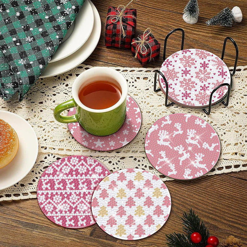 Christmas Pattern Diamond Painting Coasters 8Pcs