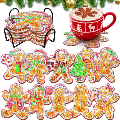 Christmas Gingerbread Man Diamond Painting Coasters 8/10Pcs