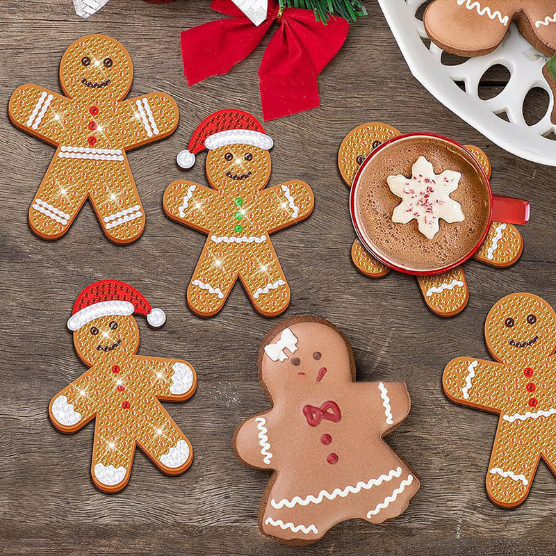 Christmas Gingerbread Man Diamond Painting Coasters 8/10Pcs