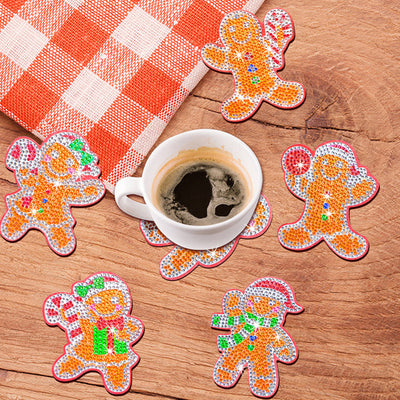 Christmas Gingerbread Man Diamond Painting Coasters 8/10Pcs