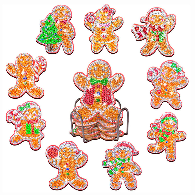 Christmas Gingerbread Man Diamond Painting Coasters 8/10Pcs