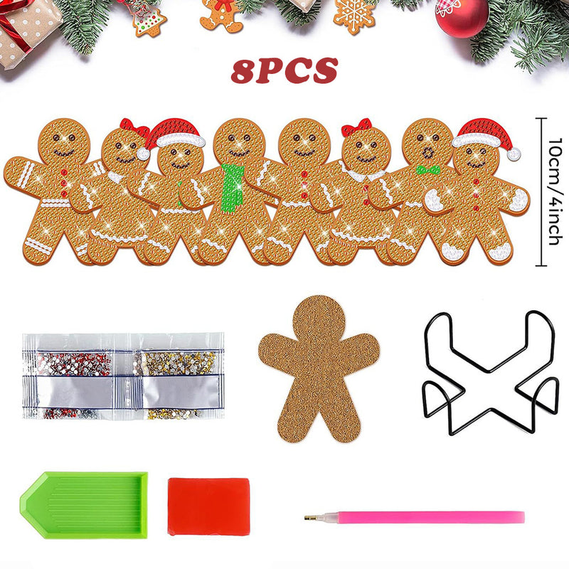 Christmas Gingerbread Man Diamond Painting Coasters 8/10Pcs