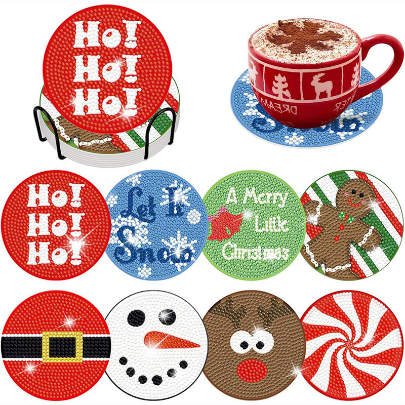 Christmas Text Diamond Painting Coasters 8Pcs