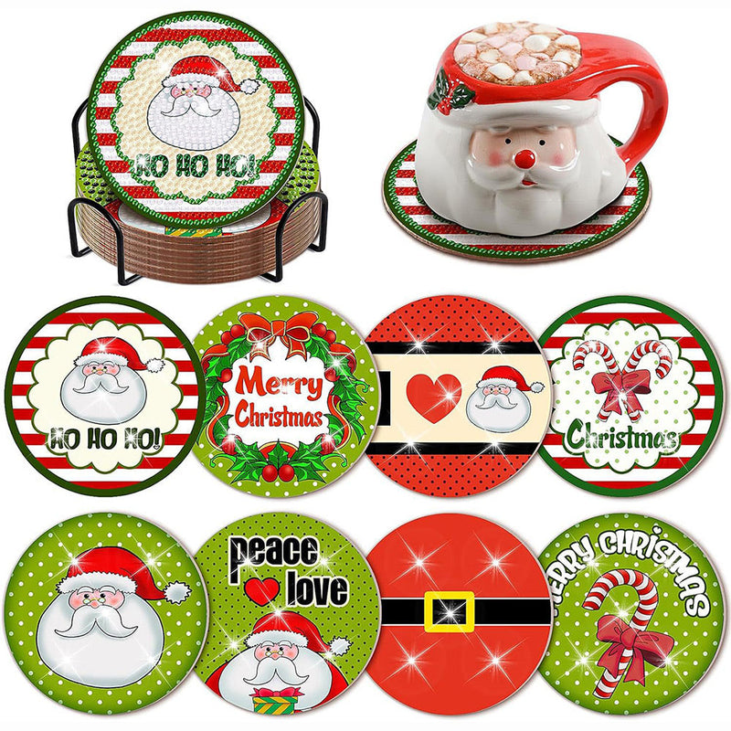 Christmas Text Diamond Painting Coasters 8Pcs